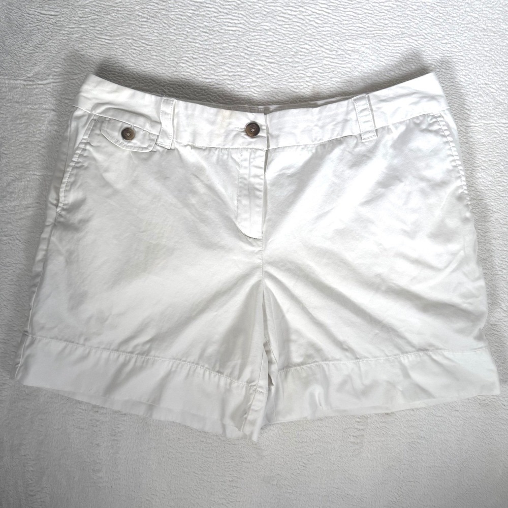Lands End White Chino Shorts Cotton Stretch Button Ticket Pocket Cuffed 12